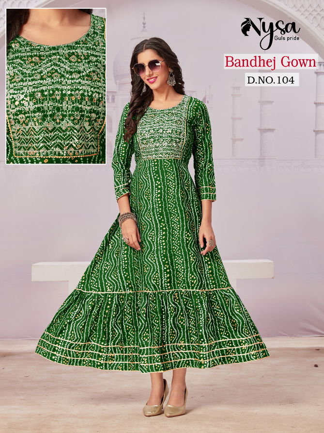 Nysa Bandhej Gown Festive Wear Wholesale Printed Kurtis Catalog